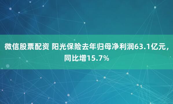 微信股票配资 阳光保险去年归母净利润63.1亿元，同比增15.7%